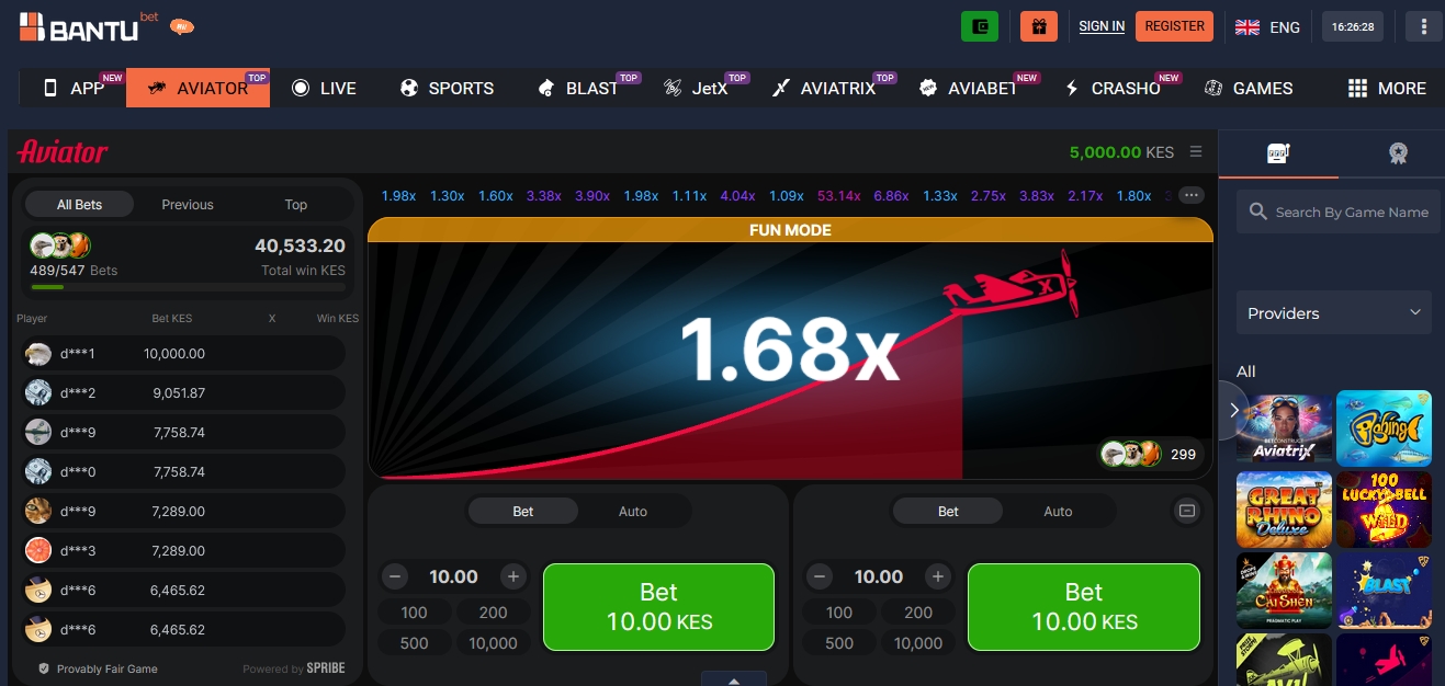 Aviator at Bantubet Casino