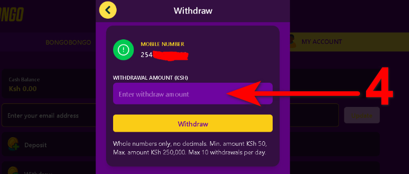 Withdrawals at Bongobongo Step4